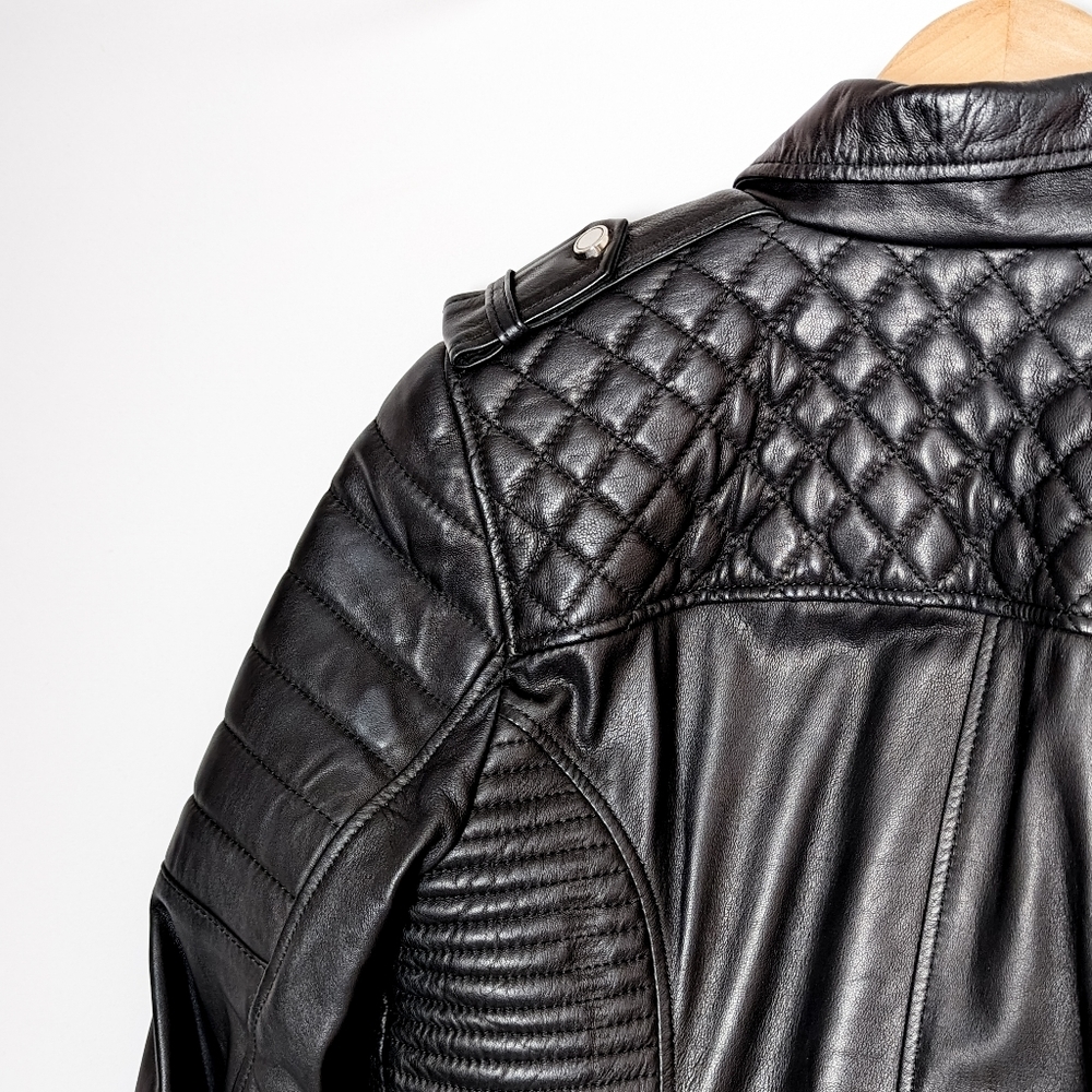 BODA SKINS Leather Jacket Napa Sheep Skin  Kay Michaels 2.0 Black Biker Quilted - Picture 12 of 16
